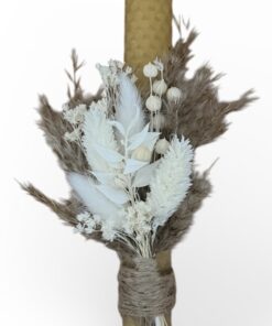 λαμπάδα μελισσοκέρι λευκά λουλούδια