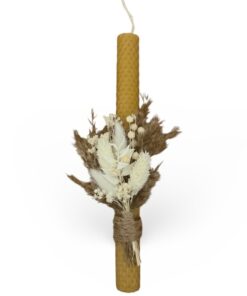 λαμπάδα μελισσοκέρι λευκά λουλούδια